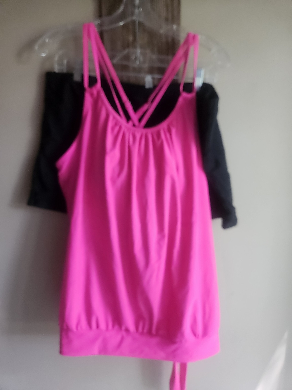Bright Pink Strappy Women’s Swim Tankini And Shorts Set, Size 22W
